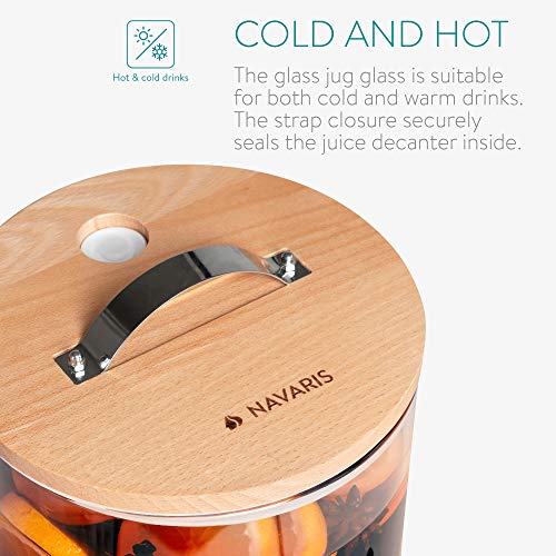 Navaris Beverage Dispenser With Stand - 1.8 Gallon (7L) Glass Drink Dispenser With Spigot, Lid, Beech Wood Stand For Hot Or Cold Drinks, Ice Water #TOP2