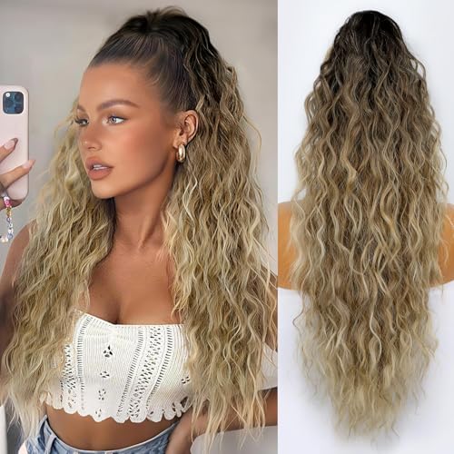 ORSUNCER Ponytail Extension Claw 26" Curly Pony Tail Clip in
