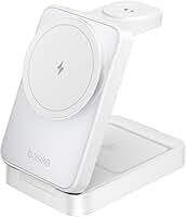 Basike Carregador Sem Fio 3 em 1 Magnético 2025, Estação de Carregamento Portátil com Luz Noturna, Dobrável e Compatível com MagSafe, iPhone 16/15/14/13/12, Apple Watch e AirPod (Branco)