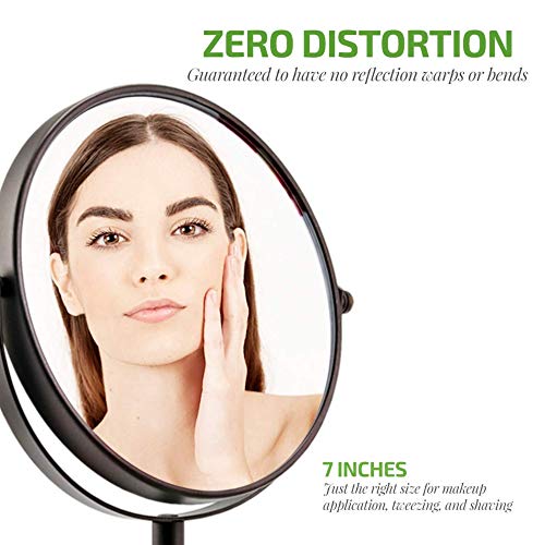 Image of OVENTE 7'' Tabletop Makeup Mirror with 1X /7X Magnification, 360 Swivel Design and Double-Sided Free-Standing Vanity Mirror Perfect for Dresser, Bedroom and Office Desk, Antique Bronze MNLCT70ABZ1X7X