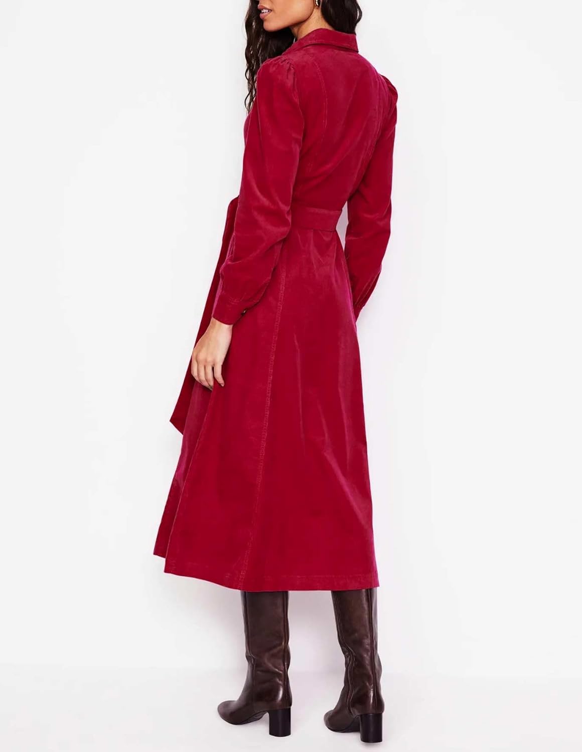 Women's Corduroy Maxi Dress Long Sleeve Cord Button Down Fall Shirt Long Dress with Belt - Image 3