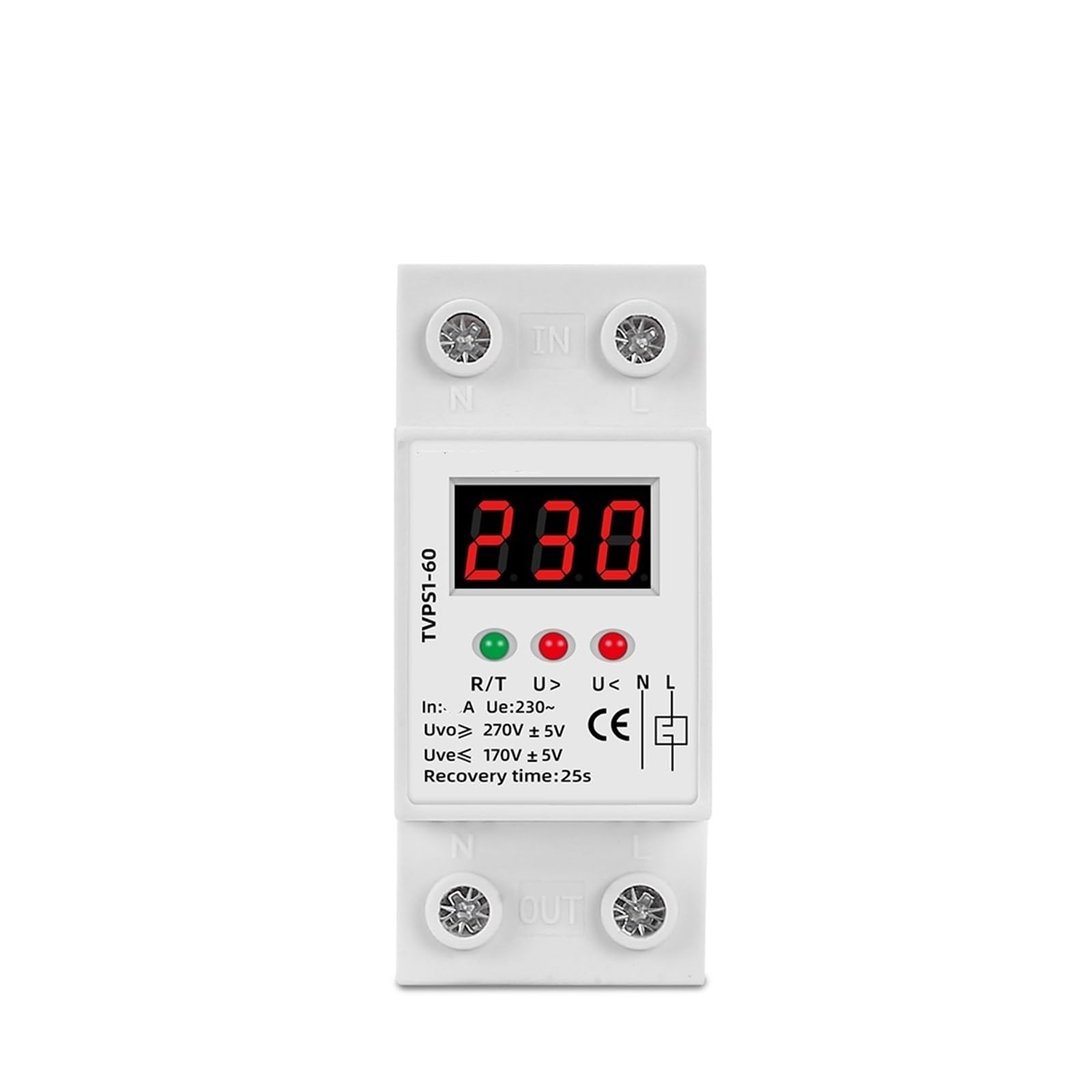 Dispositif protection surtension sous-tension rail DIN 230V AC relais tension 40A
