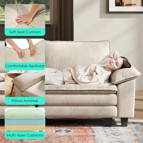 Image of LINSY HOME Modular Sectional Sofa - 157 Inch Oversized Corduroy Cloud Couch with Movable Ottoman Soft Modern Comfy Sofa Set for Living Room Apartment Office (Beige, 4-Seat & 4-Ottoman)