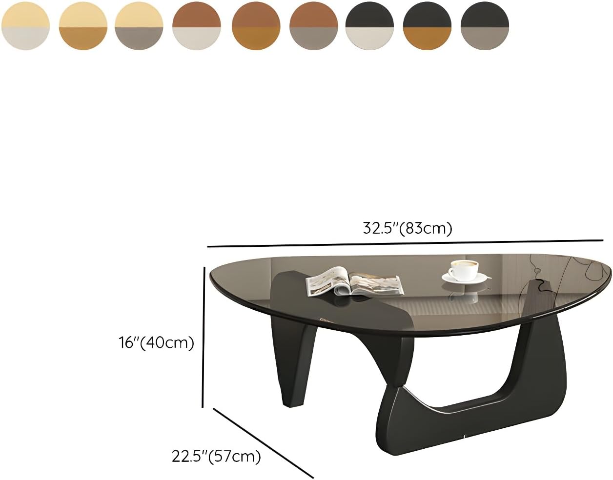 LITFAD Triangle Glass Coffee Table Modern Cocktail Table with Abstract Wood Base for Modern Decor Creative Living Room Table - Brown Base Brown/Clear Top 33" L x 22" W x 16" H