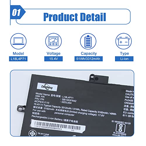 Dentsing L18L4P71 Laptop Battery Compatible With Lenovo Thinkpad X1 Carbon 7Th 8Th Gen 2019 X1 Yoga 4Th 5Th Gen Series Sb10K97642 02Dl004 Sb10T83173 L18M4P72 02Dl005 L18C4P71 Sb10T83174 #TOP1