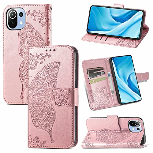 Capa para Xiaomi Mi 11 Lite, Funda para Xiaomi Mi 11 Lite com Porta-cartões Capa borboleta em relevo