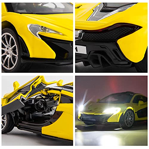 Bdtctk Compatible For 1:32 Mclaren P1 Model Car, Zinc Alloy Pull Back Toy Car With Sound And Light For Kids Boy Girl Yellow #TOP3