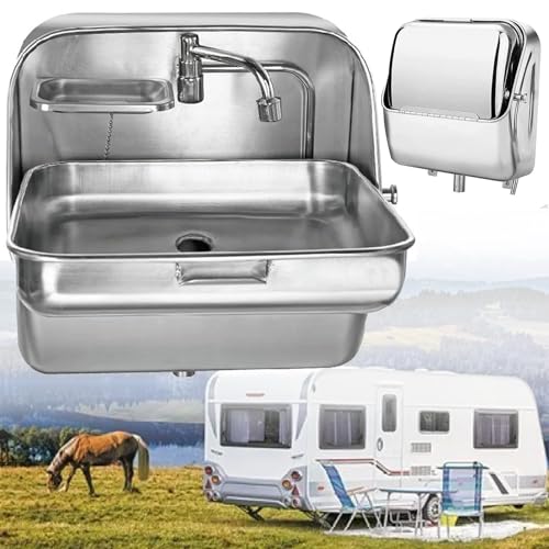 Miuxe Lavello Pieghevole per Roulotte per Camper con Rubinetto Acqua Fredda, Lavandino per Camper in Acciaio Inossidabile Lavandino per Bagno Piccolo con Montaggio Parete per Accessori per Rimorchio