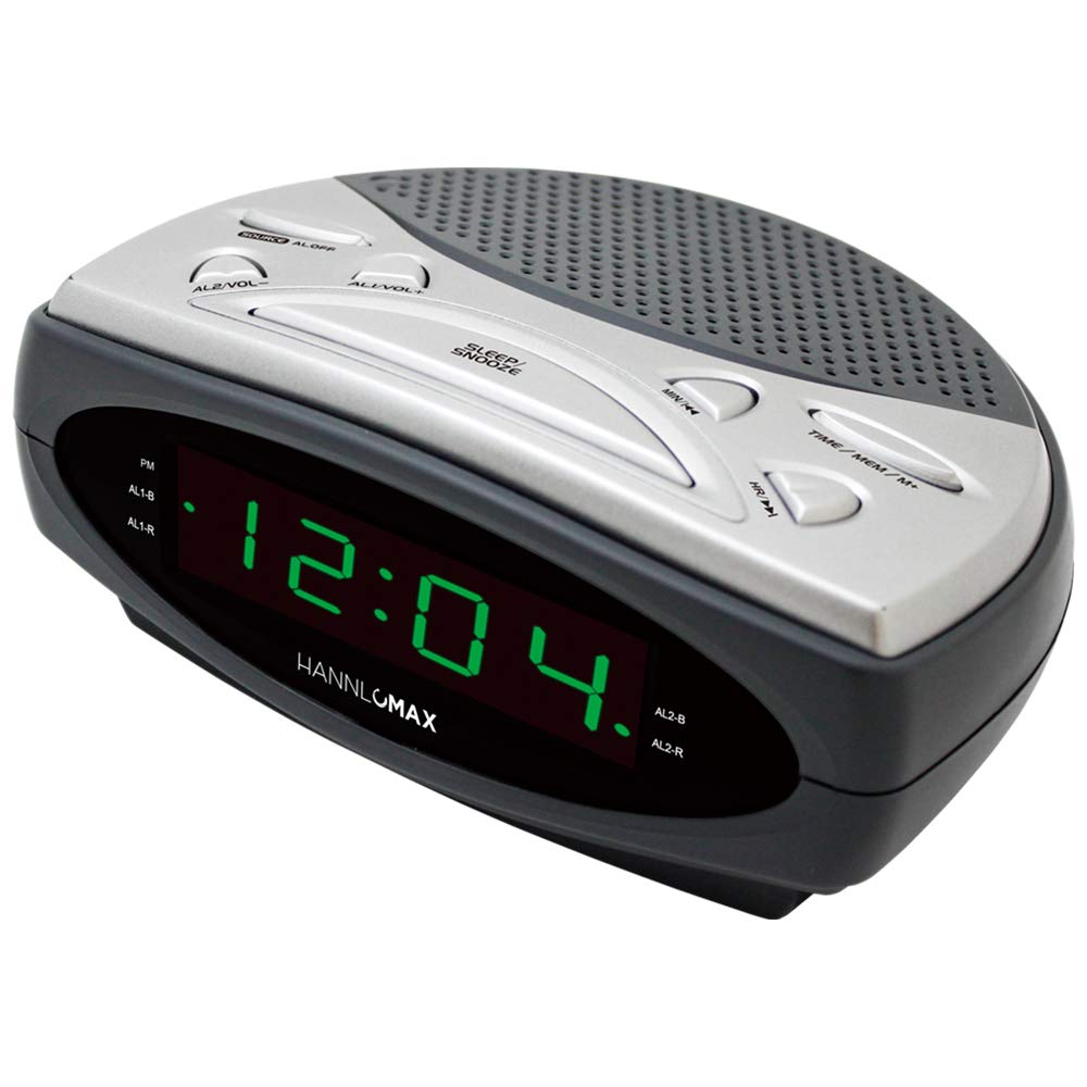 HANNLOMAX HX-137CR Alarm Clock Radio, PLL AM/FM Radio, Dual Alarm, 0.9" Green LED Display (Gray)-image-38