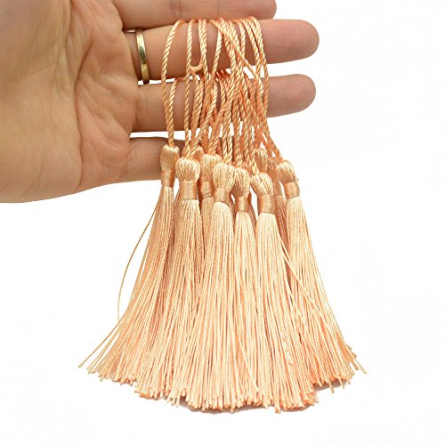Image of 100pcs 13cm /5'' Silky Floss Bookmark Tassels with 2-Inch Cord Loop and Small Chinese Knot for Jewelry Making, Souvenir, Bookmarks, DIY Craft Accessory (Nude)