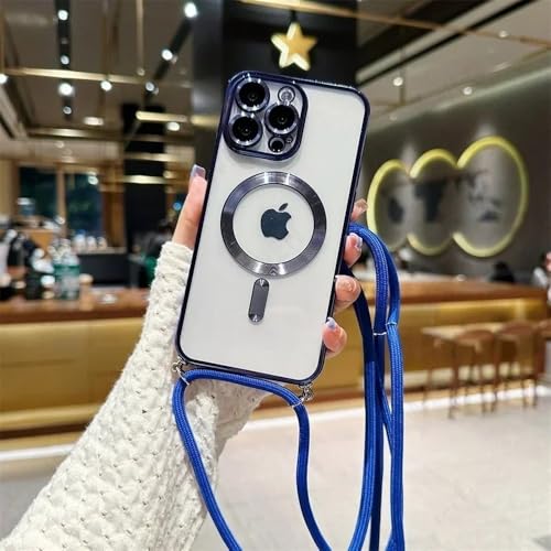 Étui magnétique transparent avec lanière coque iPhone 16 15 14