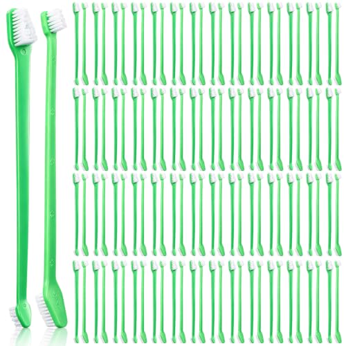Image of Gerrii 200 Count Dog Toothbrush Double Headed Pet Toothbrush Long Handle Dog Tooth Brushing Kit Soft Bristles Pet Tooth Brush for Doggy Cat and Most Pets Teeth Cleaning Dental Oral (Green)