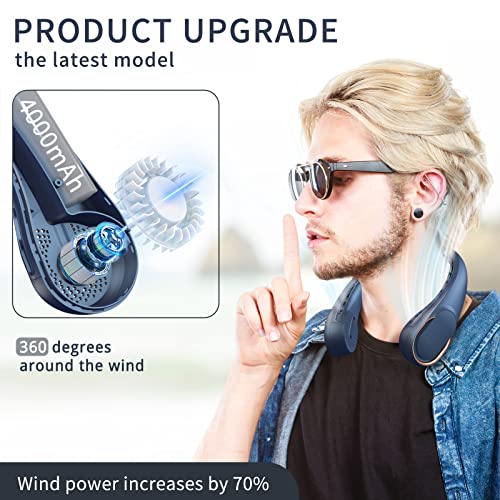 Neck Fan, Portable Fan Around Neck, 4000 Mah Battery Operated Wearable Personal Fan With Usb Rechargeable, 3 Wind Speed, Fast Cooling, Ultra Quiet, Bladeless, Headphone Design For Travel, Men Women #TOP1