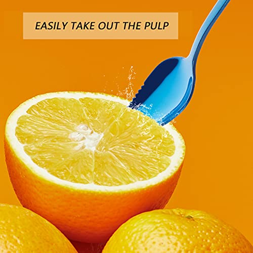 Lauon Serrated Grapefruit Spoons,Stainless Steel, Long Handle,Suitable for Citrus, Kiwi,Desserts,Set of 6 (blue)