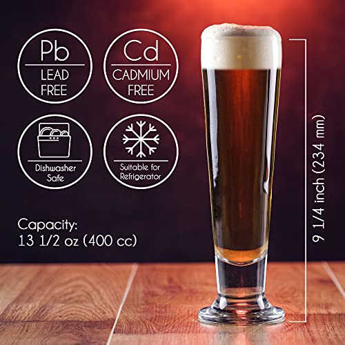 Crystalia Beer Glasses Set, Tall Footed Pilsner Glass, Pint Beer Drinking Set, Lead-Free Brewery Tumblers, Craft Beer Tasting Glass, Classic Lager Stout Clear Glassware, Ipa Glasses For Men, 4 Pcs #TOP4