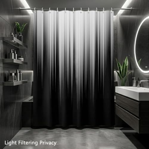 Image of AAtter Black and White Shower Curtain, Gothic Ombre, 72x72 Inch, 12 Hooks