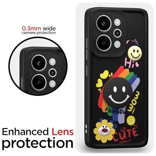 Image of Pikkme Back Cover for Realme P4 Power 5G | Soft Silicone| Cute Rainbow Smile & 3D Cartoon Flower Design | Shockproof Raised Camera Protection Bumper Case (Black)