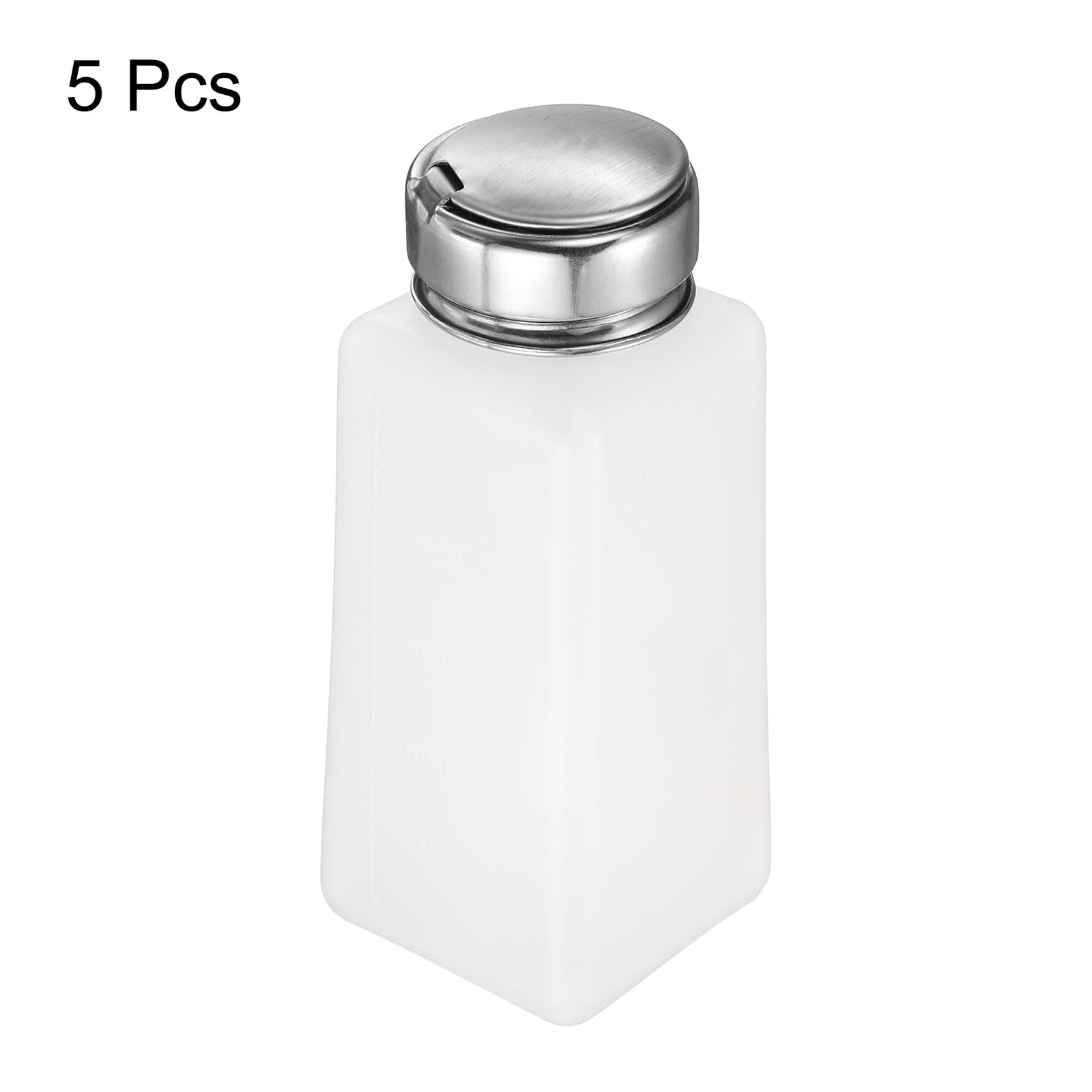 QUARKZMAN 5Pcs Dispensatore Alcol Solvente 250ml(8.5oz) Bottiglia Dispenser A Pressione Per Smalto Unghie Con Testina In Acciaio Inox Per Soluzione Acetone, Bianco