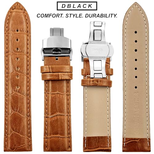 Image of DBLACK ''HOOK'' Leather Watch Strap with Butterfly Lock, Bamboo Design Pattern Full Padded Watch Belt / / For 18mm, 20mm, 22mm, or 24mm Watch Band (Choose Your Size & Color)