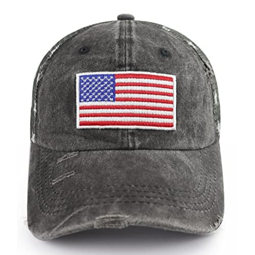 American Flag Trucker Hat for Men Women, Adjustable Vintage Embroidery Washed Distressed USA Baseball Cap
