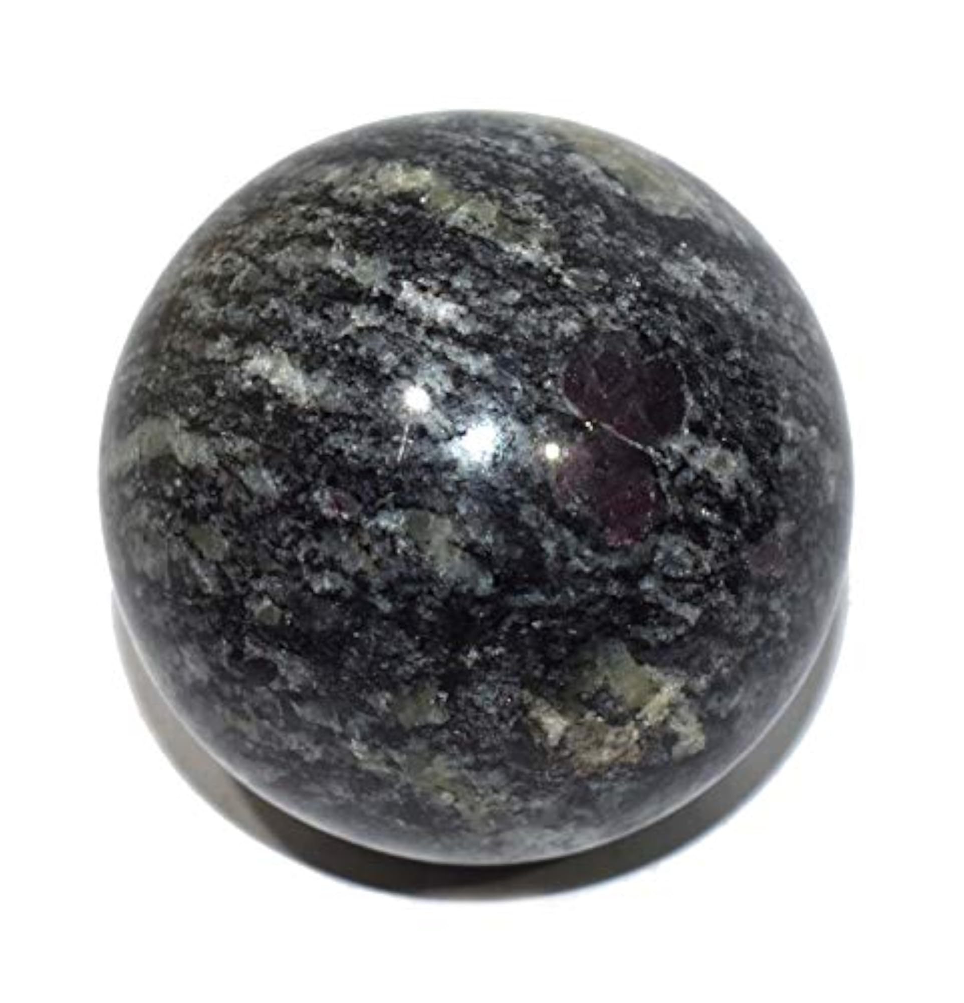 Ruby Matrix Sphere with Wooden Ball Stand, Natural Crystal