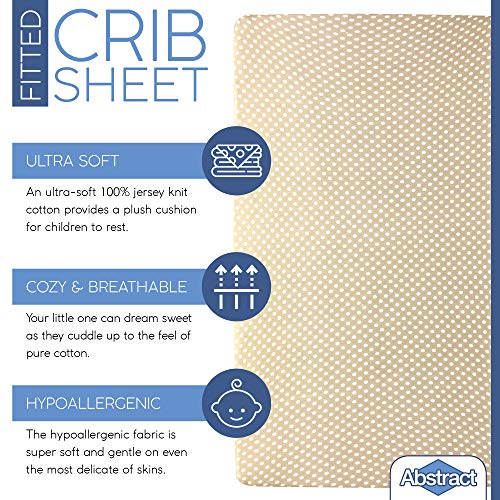 Super Soft Fitted Crib Sheets – 100% Jersey Cotton – For Boys And Girls - 28” X 52” Fits Full Size Crib And Toddler Bed Mattresses - Covered Elastic Hem – Beige Polka Dot – By Abstract #TOP1