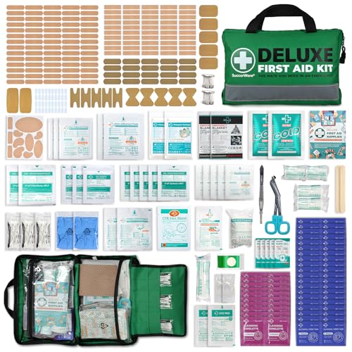 SuccorWare 380 Pieces Deluxe First Aid Kit Compact Trauma Medical Kits with Assorted Bandages, Instant Cold Pack, Emergency Blanket for Home, Travel, Office, Camping, Vehicle, Emergency Kits(Green)