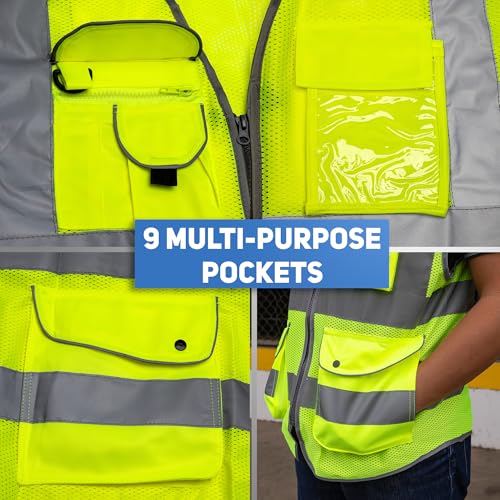 Image of Neiko High Visibility Safety Vest ANSI Class 2, 9 Pockets