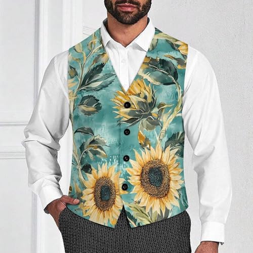 Vintage Sunflowers Floral Men's Formal Suit Vest for Business Formal Or Casual Dress Waistcoat Wedding2
