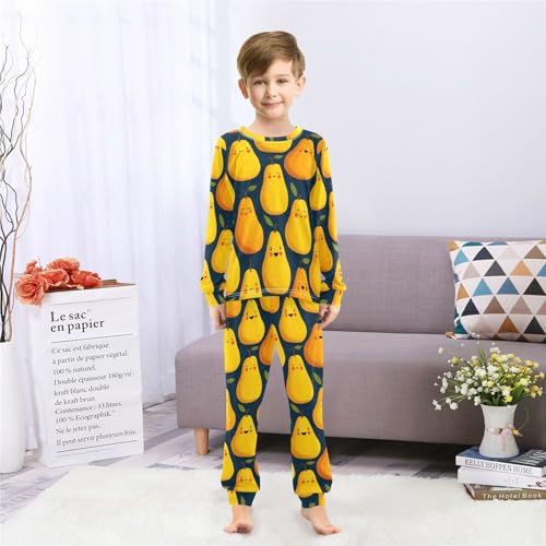 Happy Yellow Pears Pattern Soft Pajama Set for All Seasons,Breathable Pjs Long Sleeve Sleepwear,Comfy Loungewear 2 Piece Underwear Set 5T4