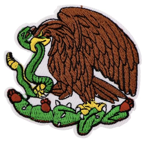 Mexico Mexican National Flag Eagle Snake Colors Green White Red 2.75" Iron On Patch for Clothing