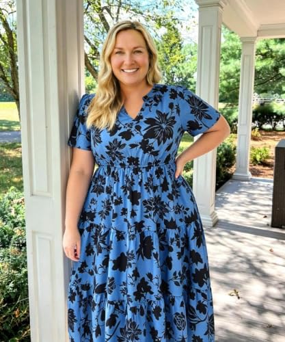 Image of TIYOMI Women Plus Size Dress Boho V Neck Short Sleeve Beach Maxi Dresses Floral /Stripe /Leaves /Lemon XL-5XL