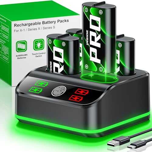 4x4800mWh Rechargeable Battery Pack with Charging Station, Xbox Controller Battery Pack Compatible with Xbox One/S/X/Elite/Series S/X with LED Indicators