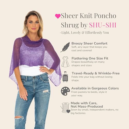 Image of SHU-SHI Womens Sheer Knit Poncho Shrug Lightweight Cover Up One Size Fits Most