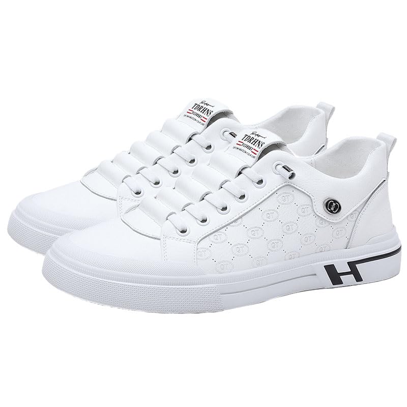 Men's Fashion Sneakers Leather Casual Shoes Dress Sneaker Oxford Shoes White/Khaki