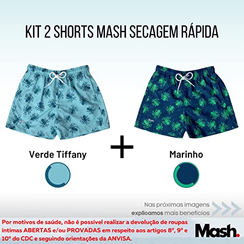 Kit 02 Shorts Infantil Mash Estampado Meninos | 1 Azul Marinho Polvo - 1 Verde Claro | P | 619.41_AZ