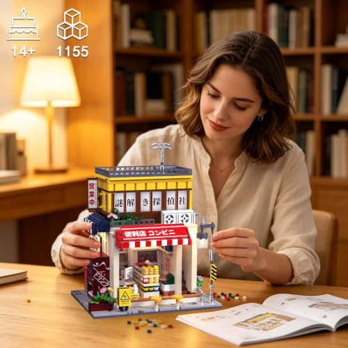 Vziimo Japanese Convenience Store Building Set, Japanese City Street View Detective Shop with Light, Collectible Architecture Home Office Decor, Ideal Gift for Adults (1155PCS) by Vziimo - Used condition - Image 6