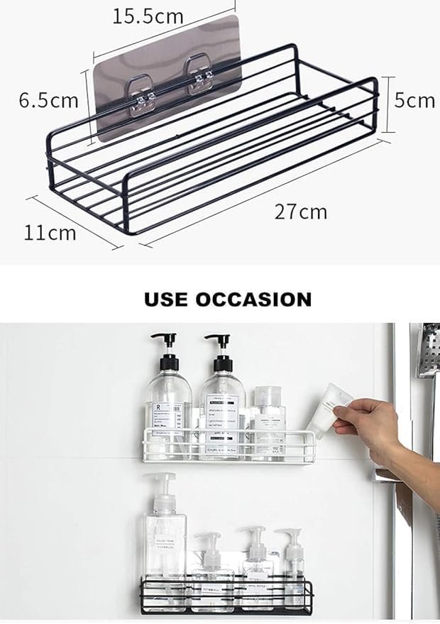 (Pack of 1, Multicolor) Metal Bathroom Kitchen Shelf Wall Hanging Storage Organizer Shower Caddy Kitchen Rack Self with Shampoo, Soap Holder, Magic Sticker 3