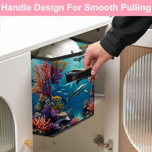 Boîte de rangement pliable requin grand format avec poignée cuir solide