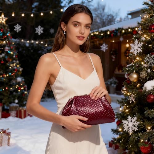 AWNALEEO Woven Evening Bag Dumpling Clutch Purse for Women Handbags Elegant Clutch Bag (Burgundy) by AWNALEEO - Image 8