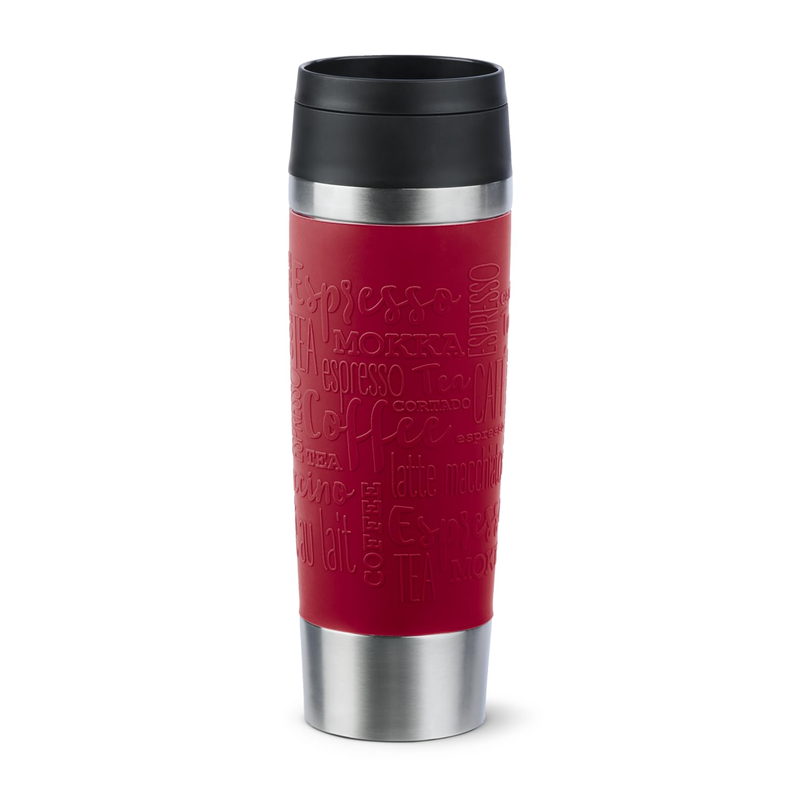 Emsa N20222 Travel Mug Classic Isolierbecher 0,5 Liter, neuer Komfort-Schraubverschluss, Edelstahl, 6h heiß und 12h kalt, 100% dicht, spülmaschinenfest, 360°-Trinköffnung, Dunkelrot
