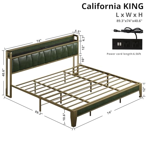 image for LIKIMIO California King Bed Frame, Storage Headboard with Charging Sta