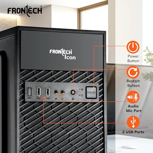 Image of FRONTECH ICON Silver Computer Cabinet | Home & Office Use | Silver Range | Enhanced Airflow Design | Dual Front USB & Audio Ports | Rear-Mounted SMPS | ATX /Micro-ATX Motherboard Support (FT-4371)
