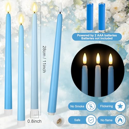Image of Handepo 48 Pack Flameless Taper Candles Realistic with Flickering Candlelights Plastic 11 Inch Last Long Battery Operated Window Candlestick for Halloween Christmas(Bright Blue)