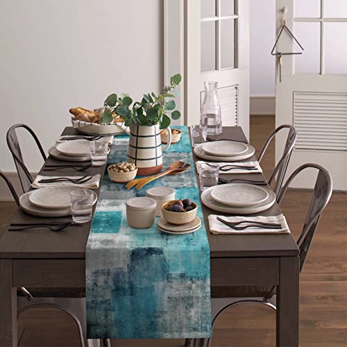 Bingigo Turquoise Table Runner 36 Inches Long Small Teal And Grey Abstract Art Modern Contemporary Coffee Table Runners For Farmhouse Kitchen Dining Table, Holiday Parties Dinner Decor 13X36In #TOP3