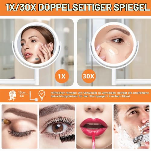 Auxmir Kosmetikspiegel mit Licht, 1X/30X Schminkspiegel Wandmontage – Ansicht 5