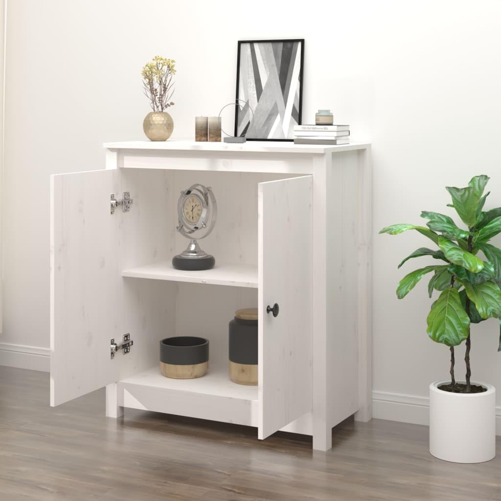 Credenza Soggiorno Madia Moderna Credenza alta Credenza Bianca 70x35x80 cm in Legno Massello di Pino