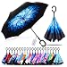 Windproof Double Layer Folding Inverted Umbrella, Self Stand Upside-down Rain Protection Car Reverse Umbrellas with C-shaped Handle (Blue Flower)