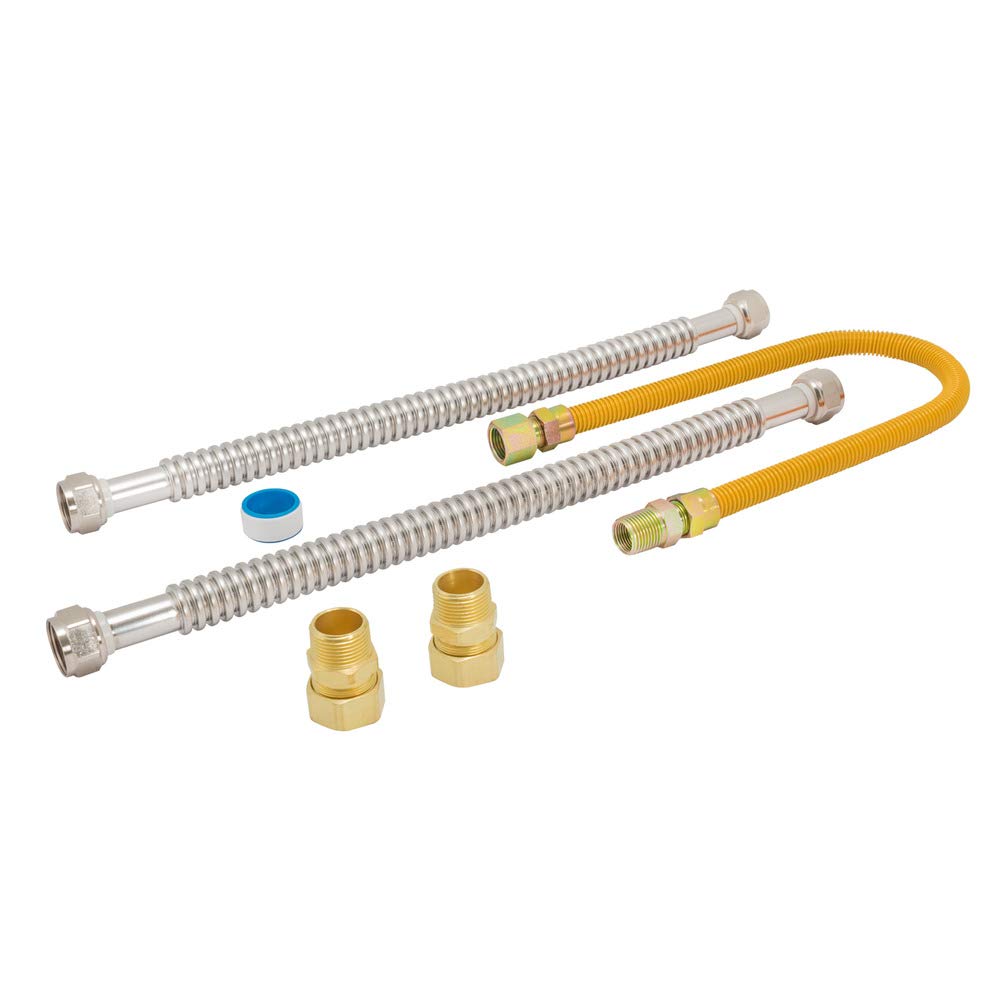 Eastman 48280 Gas Water Heater Installation Kit, 24" Connector, 18" Connector, Stainless Steel/Yellow