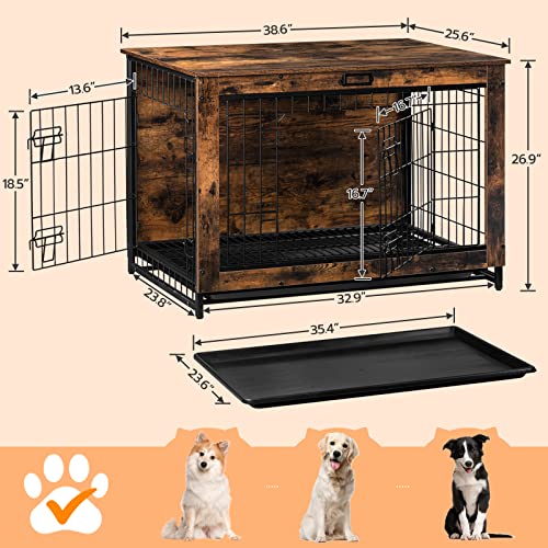 Hoobro Dog Crate Furniture, Large Dog Kennel, 38” Wooden Pet Furniture With Pull-Out Tray, Home And Indoor Use, Double Door Modern Side End Table For Medium/Large/Small Dog, Chew-Resistant Bf982Gw03G1 #TOP3